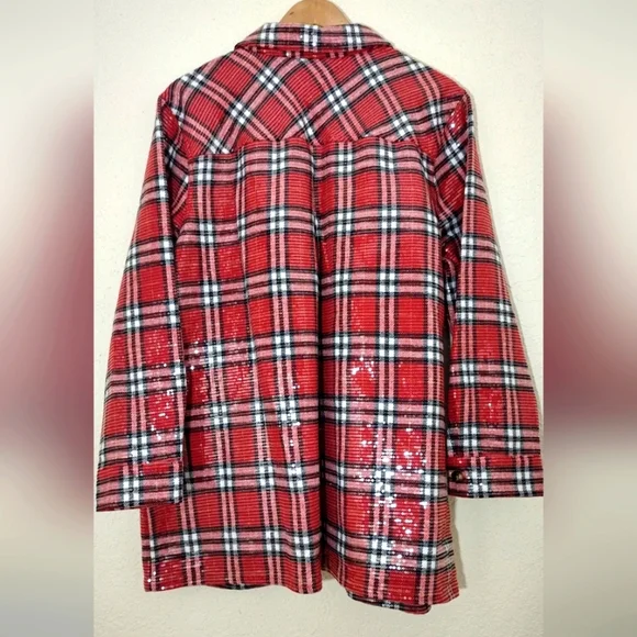 Jingle Belles by Kim Gravel Sequin Plaid Lumberjill Shacket - Picture 7 of 7